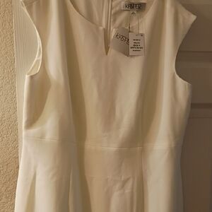 Kasper Cream V-Neck Sheath Midi Dress